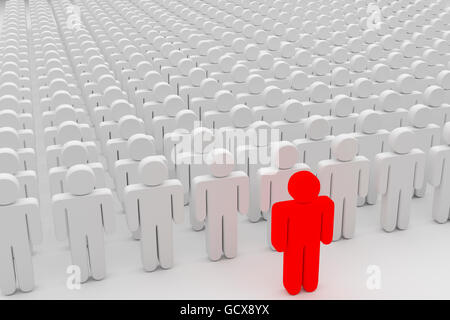 Libre d'un homme rouge devant une foule de personnes, 3D Rendering Banque D'Images