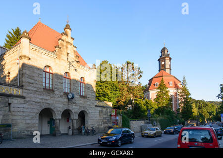 La station inférieure de Dresde du téléphérique et Loschwitz église Allemagne, Saxe Banque D'Images