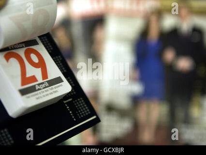 Entrée au calendrier du bureau pour le vendredi 29 2011 avril la date à laquelle le Prince William épousera Kate Middleton à l'abbaye de Westminster comme annoncé aujourd'hui par le Palais St James Banque D'Images