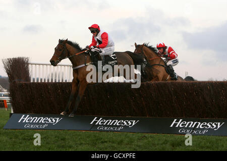 Jockey Matthew Batchelor sur Carruthers pendant la Hennessy Gold Cup Poursuite Banque D'Images