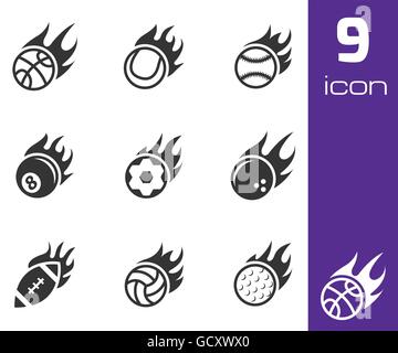 Vector black fire sport balls icons set Illustration de Vecteur