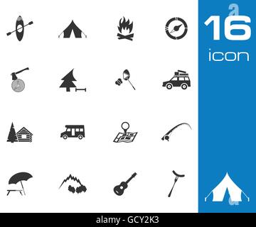 Camping noir Vector icons set Illustration de Vecteur