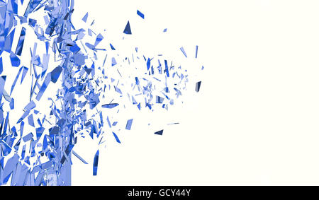 Mur bleu cassé isolé sur fond blanc. 3d illustration Banque D'Images