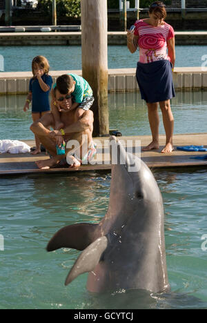 Sanctuary Bay, Grand Bahama. Bahamas. UNEXSO. Nager programme et rencontre avec les dauphins. Banque D'Images