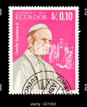 Timbre-poste de l'Équateur représentant le Pape Paul VI. Banque D'Images