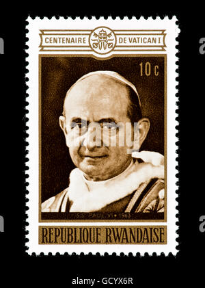 Timbre-poste du Rwanda représentant le Pape Paul VI Banque D'Images