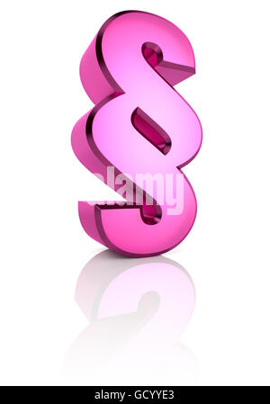 Symbole paragraphe rose isolé sur fond blanc. Le rendu 3D Banque D'Images