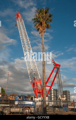 Travaux de construction de suppression de passages à niveau sur les lignes de chemin de fer de banlieue dans l'agglomération de Melbourne, Australie Banque D'Images