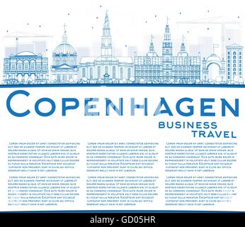 Grandes lignes de repère bleu horizon avec Copenhague et copiez l'espace. Vector Illustration. Les voyages d'affaires et tourisme Concept Illustration de Vecteur