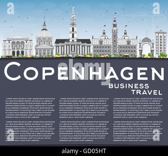 Toits de Copenhague avec repères gris, ciel bleu et copier l'espace. Vector Illustration. Les voyages d'affaires et tourisme Concept Illustration de Vecteur