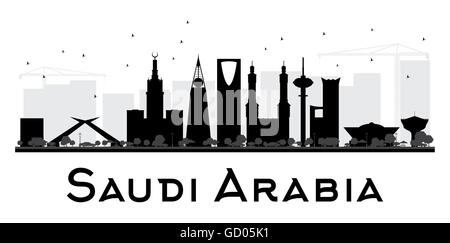 L'Arabie saoudite City skyline silhouette noir et blanc. Vector illustration. Concept simple pour le tourisme, la bannière de présentation Illustration de Vecteur