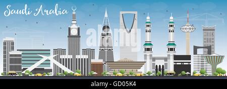 L'Arabie saoudite Skyline de repères et de ciel bleu. Vector Illustration. Les voyages d'affaires et tourisme Concept. Illustration de Vecteur