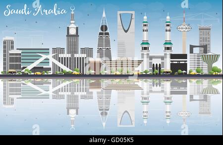 L'Arabie saoudite Skyline de repères, ciel bleu et des réflexions. Vector Illustration. Les voyages d'affaires et tourisme Concept. Illustration de Vecteur