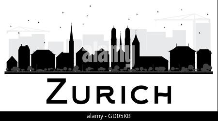 Zurich City skyline silhouette noir et blanc. Vector illustration. Concept simple pour le tourisme, la bannière de présentation Illustration de Vecteur