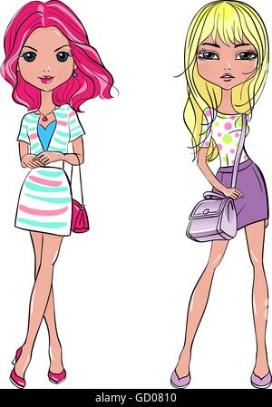 Vector set les filles Pop Art Illustration de Vecteur