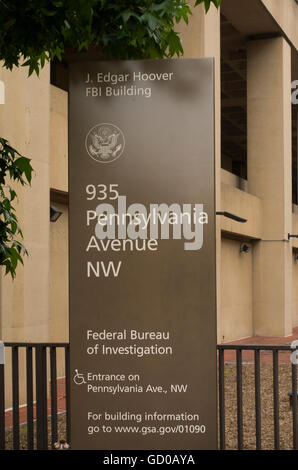 J Edgar Hoover signe du FBI Washington DC Banque D'Images