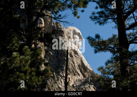Le Dakota du Sud. Black Hills. Mount Rushmore National Monument. La tête de George Washington. Banque D'Images