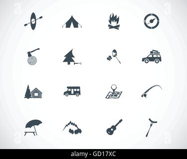 Camping noir Vector icons set Illustration de Vecteur
