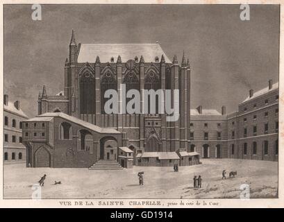 PARIS : Sainte Chapelle, prise du côté de la Cour. L'aquatinte, antique print 1808 Banque D'Images