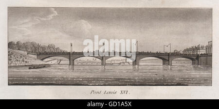 PARIS : Pont Louis XVI. L'aquatinte, antique print 1808 Banque D'Images