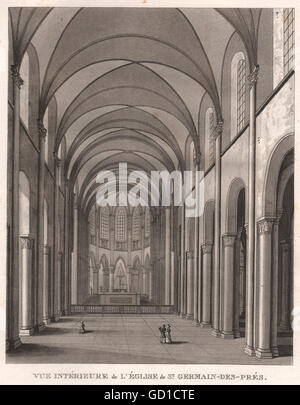 PARIS : l'église de Saint-Germain-des-Prés. L'aquatinte, antique print 1808 Banque D'Images