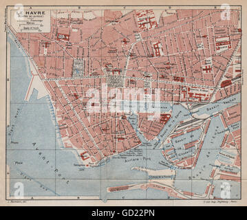 LE HAVRE. Plan Plan de la ville ville vintage. Seine-Maritime. Centre de la ville 1925 Banque D'Images