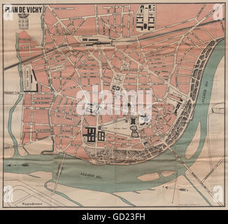 VICHY. Plan Plan de la ville ville vintage. Allier. Auvergne, 1909 Banque D'Images