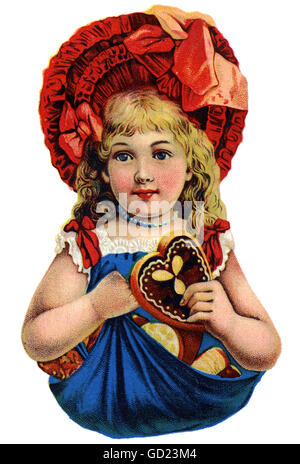 Kitsch/cartes/souvenir, fille avec coeur de pain d'épice, photo de ferraille, lithographie, Autriche, vers 1900, droits additionnels-Clearences-non disponible Banque D'Images