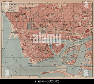 LE HAVRE (CENTRE DE LA VILLE) . Plan Plan de la ville ville vintage. Seine-Maritime 1926 Banque D'Images