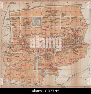 CIMETIÈRE DU PÈRE-LACHAISE. Plan Carte vintage. Pere-Lachaise cemetery. Paris 1922 Banque D'Images