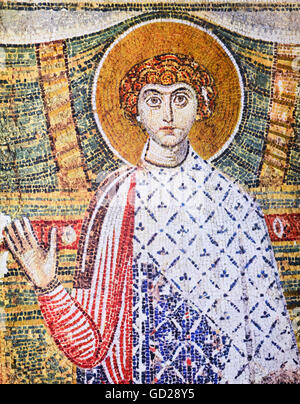 Beaux-arts, art religieux, saints, Saint Démétrios de Thessalonique, photo, mosaïque, église Saint Demetrius, Thessalonique, Grèce, 6ème siècle, , n'a pas d'auteur de l'artiste pour être effacé Banque D'Images