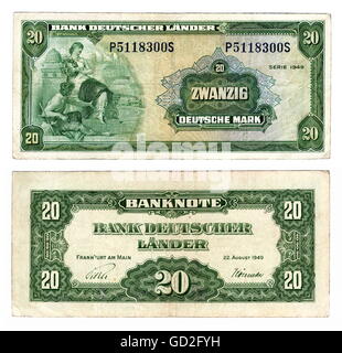 Monnaie / finances,banknote,premier 20-Mark banknote,inverse et inverse,pendant de la réforme de la monnaie le 21.6.1948,dans les zones occidentales,était en outre valable dans la nouvelle République fédérale fondée,Allemagne,1949,20,DM,Deutschmark,Mark allemand,deutsche Mark,deutschemark,deutschmark,vingt,Mark,banque de pays allemands,Forences de la monnaie allemande,Reforgeration,économie de l'acier,miracle,économie de l'économie,pas de monnaie,miracles de fer,économie de fer,économie de fer,économie de fer,de fer,de fer,de fer,de fer,de fer,de fer,de fer,de fer,de fer,de fer,de fer,de fer,de fer Banque D'Images