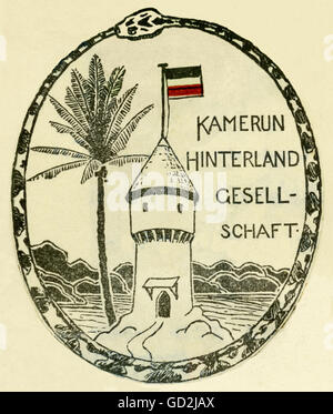 Commerce, Cameroun back-country compagnie, emblème, compagnie de commerce allemande dans la colonie allemande Cameroun, Qui n'existe que de 1897 à 1903, Allemagne, 1898, drapeau, drapeaux, noir-blanc-rouge, dépendance allemande, dépendances, commerce avec les colonies, économie, colonie allemande, colonialisme, impérialisme, politique, politique, Afrique, 19e siècle, emblème, emblèmes, compagnie de commerce, compagnies de commerce, colonie, colonies, historique, historique, droits additionnels-Clearences-pas disponible Banque D'Images