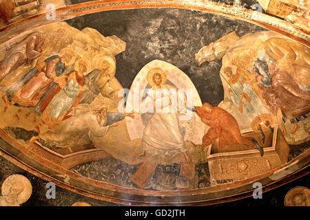 Beaux-arts, art religieux, décent inhell de Christi comme la victoire sur la mort, mosaïque dans l'église de Chora Kariye, Muezesi, Istanbul, l'artiste n'a pas d'auteur pour être effacé Banque D'Images