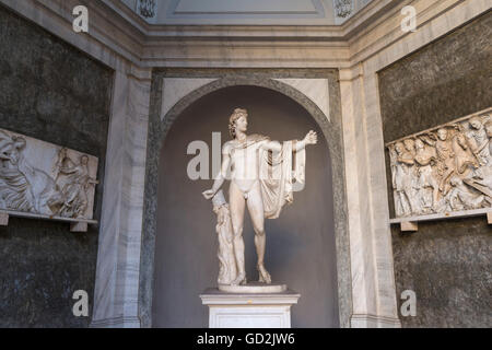 Apollo del Belvedere statue dans la Cour octogonale (Cortile) Ottagono, Musée du Vatican, Rome, Italie. Banque D'Images