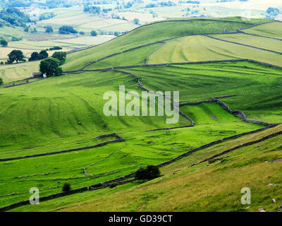 Les prairies et les murs en pierre sèche de dessus Gordale Scar près de Malham Yorkshire Dales England Banque D'Images