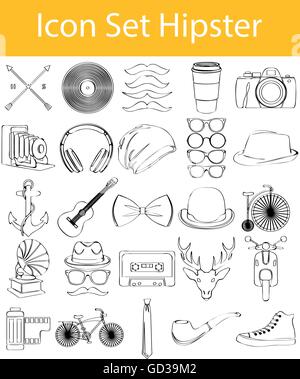 Appelée Doodle bordée Icon Set Hipster avec 33 icônes pour l'utilisation créative en design graphique Illustration de Vecteur