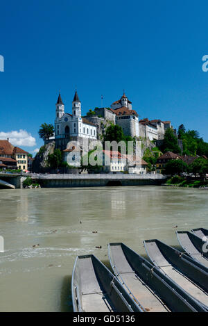 Festung Arni mit Kirche und Fluss Aare, Arni, André Tanneberger, Schweiz, Europa Banque D'Images