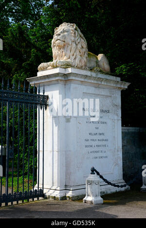 Entrée privée, Parc de la Grange, lion sculpture, Genève, canton Genève, Suisse Banque D'Images