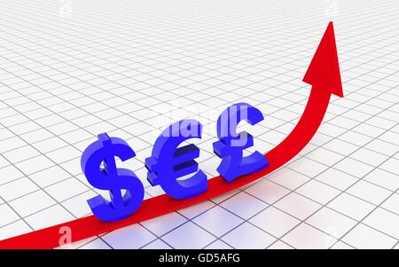 Illustration avec dollar, euro et livre des signes. Le rendu 3D. Banque D'Images