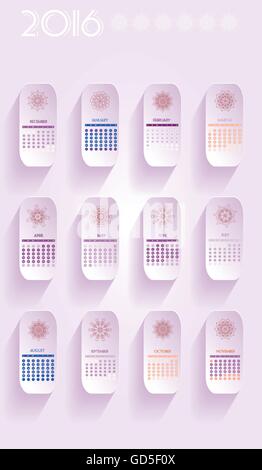 Calendrier 2016, avec abstract floral design sur fond rose. Vector image numérique Illustration de Vecteur