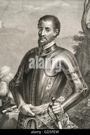 Hernando de Soto (ch. 1500-1542), un explorateur espagnol et conquistador qui a dirigé la première expédition européenne en ce qui est maintenant les États-Unis. Portrait par Jose Maea, 1791. Banque D'Images