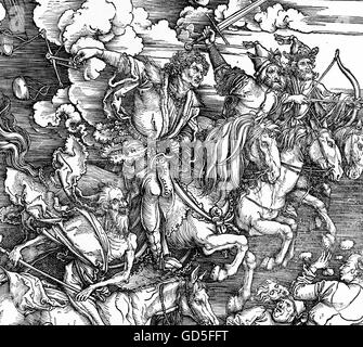 Quatre cavaliers de l'Apocalypse par Albrecht Dürer, 1511, gravure sur bois l'impression. C'est un détail d'une plus grande impression, GD5FG9 Banque D'Images