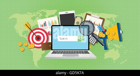 Sem search engine marketing seo analyse publicité vecteur d'ordinateur portable Illustration de Vecteur