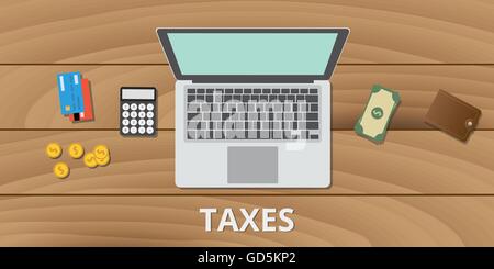 Les taxes fiscales gérer le budget et l'utilisation de documents de l'argent et le mode de paiement de la calculatrice vector Illustration de Vecteur