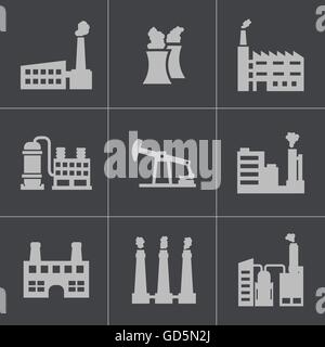 Vector black factory icons set Illustration de Vecteur