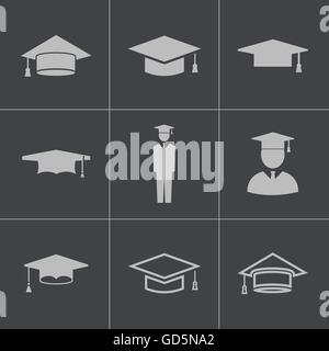 Vector black cap académiques icons set Illustration de Vecteur