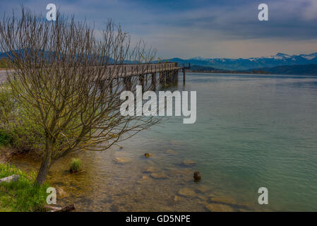 Holzsteg, une passerelle en bois qui se connecte sur la partie supérieure du lac de Zurich Banque D'Images