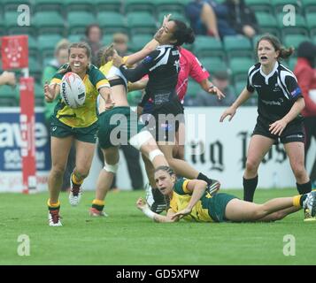 Championnat mondial universitaire Sevens 2016 ,l'université de Swansea Action du match entre l'Australie / Nouvelle-Zélande Banque D'Images