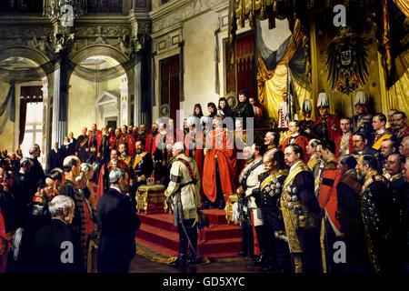 Inauguration du Reichstags par Wilhelm II White Hall du Palais de la ville de Berlin Allemand Allemagne ( l'ouverture du Reichstag dans la salle blanche de la Berlin Schloss, par Wilhelm II. 25 juin, 1888) Banque D'Images